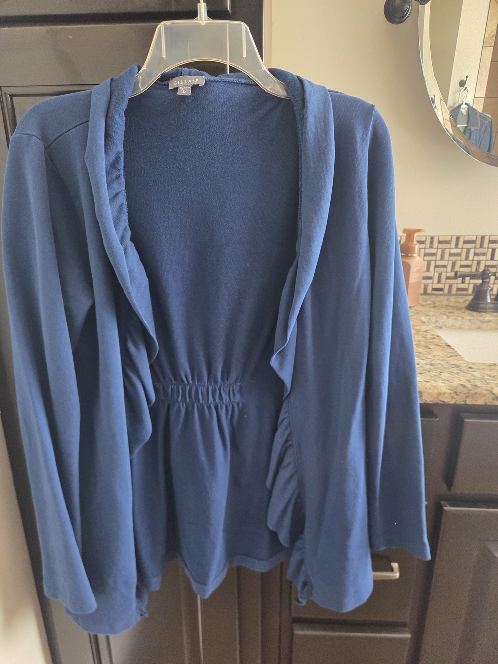 Lilly Pulitzer Navy Open-Front Ruffled Hooded Cardigan